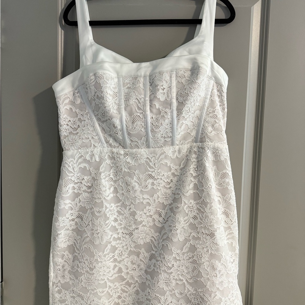 Anthropologie Ivory Satin and Lace Mini Dress